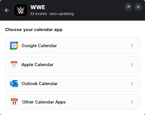 Sync2Cal's Choose your calendar app step, listing Google Calendar, Apple Calendar, Outlook Calendar and Other Calendar Apps.